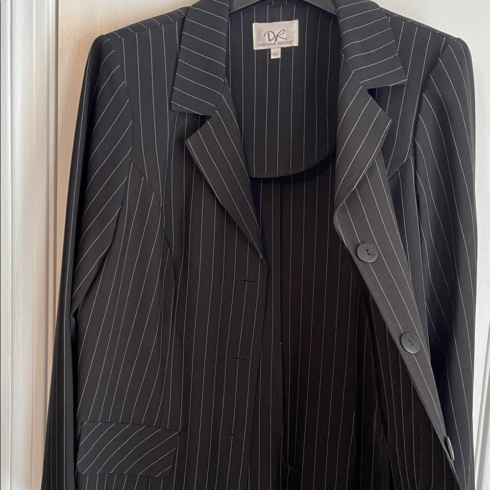 Donna Ricco Black & White Pinstripe Duster Coat 18W - Picture 11 of 11